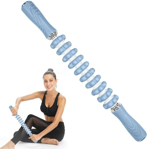 Muskeltherapie Massagestab, Massagegerät, Faszienrolle Beine mit Anti-Rutsch Griff, Oberschenkel Faszienstab für Triggerpunkte Entlastung Muskelkater, Tiefenmassage mit Silikonzahnrädern (Blau)