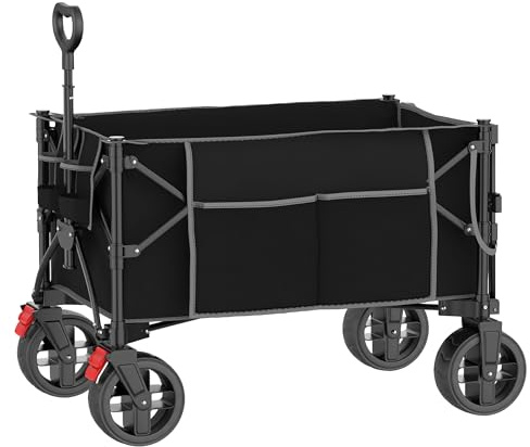 Faltbarer Bollerwagen 130 l Heckklappe Seitentasche & Flaschenhalter 100kg Teleskopgriff schwenkbare 360° Räder mit Bremse kompaktes Packmaß klappbarer Transportwagen ohne Dach (Schwarz)