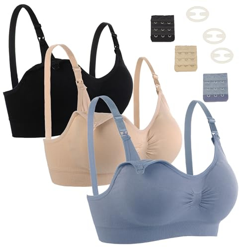 Seitop Soutien-gorge d'allaitement pour allaitement, soutien-gorge de maternité, sans armatures, sans couture, pour femme, Noir/beige/bleu, XX-Large