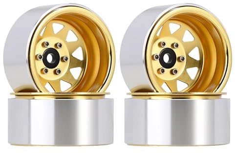 MEMEWOCA Aluminum Alloy Wheel Rim Beadlock, 2.2in Wheel Rims Hub, 4pcs Replacement for TRAX4 SCX10 90046 AXI03007 RedCat Gen8, 1/10 Remote Control Car Accessories, Durable and Lightweight (Beige)