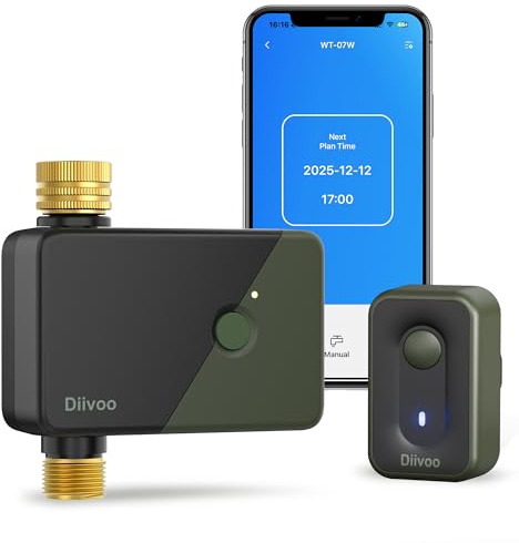 Diivoo Sprinkler Timer WiFi with Brass Inlet & Outlet, Garden Water Timer Compatible with Alexa/Google, Irrigation Hose Controller with Multiple Watering Plans, Rain Delay, Manual Watering for Lawn