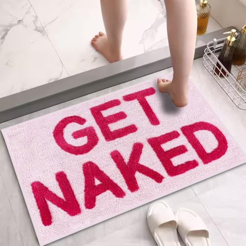JASOLYI Get-Naked Bath Mat,Absorbent Pink Bathroom Rug,80x50cm,Non Slip Bath Mats for Bathroom,Cute Microfiber Shower Mat for Bathtub Decor Mats,Washable Shower Floor Rug Apartment