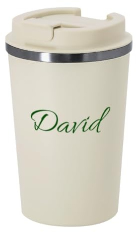 DEREGALOOS Vaso Térmico Personalizado con Nombre de 350 ml con Tapa Hermética. Acero Inoxidable Doble Capa. Libre de BPA. Ideal para Café, Oficina, RegaloS (Beige - 100% Personalizable)