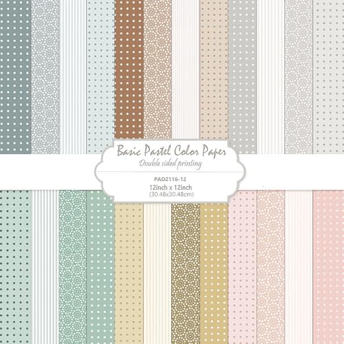 MerwDeeyt Scrapbook Papier Doppelseitiges Bastelpapier mit Muster (Beige) | 30,5x30,5 cm/12x12 in, Frühling Blumen Motivpapier, 24 Blat, Boho Dekorpapier, für Journal Scrapbooking