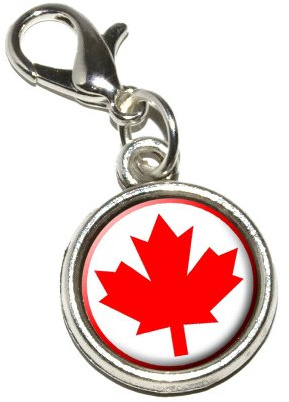 Canada Maple Leaf Flag Antiqued Bracelet Pendant Zipper Pull Charm with Lobster Clasp