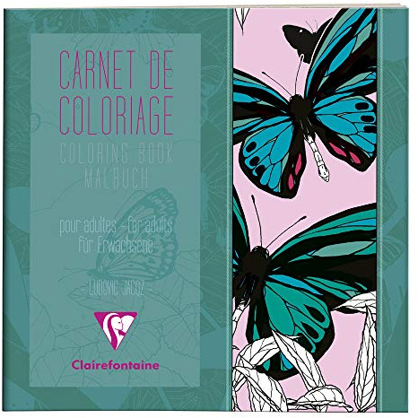 Clairefontaine 97507C - Carnet de 36 Pages Imprimées 120g/m² à Colorier - Format 20x20 cm - Loisirs Créatifs et Coloriage Adultes et Enfants - Thème Papillons