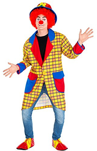 dressforfun Costume da Uomo - Clown Fridolin | Lungo e Variopinto Cappotto | Buffe Scarpe da Clown Stringate | incl. Naso da Pagliaccio Extra (XXL | No. 300786)