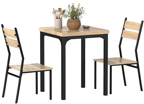 HOMCOM 3 Piece Dining Table Set for 2, Modern Kitchen Table and Chairs, Dining Room Set for Breakfast Nook, Small Space, Apartment, Space Saving, Light Wood Grain