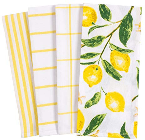 KAF Home Pantry Lemons All Over Kitchen Dish Towel Set of 4, Cotton, 18 x 28-inch