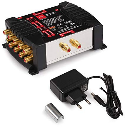 RED OPTICUM OMS 9/4 PRO TR Sat Multischalter 4 Teilnehmer - Sat Verteiler 2 Satelliten an bis zu 4 Teilnehmer mit vergoldeten Kontakten - 3D UHD 4K Ready - Multiswitch Quattro LNB geeignet