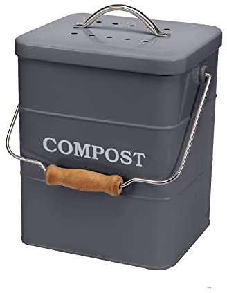 ayacatz Cubo de Metal para Compost de Cocina, Basura para encimera de Cocina, 6L Cubo de Basura de Cocina, Contenedor de Basura orgánica con Tapa Filtro -Gris