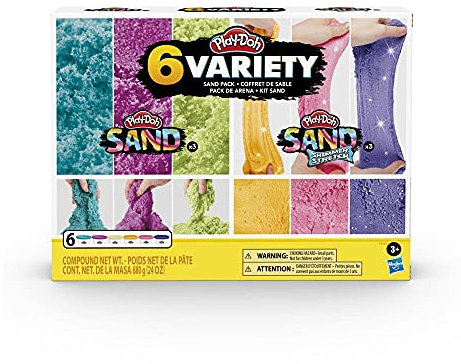 Play-Doh Sand Vielfalt 6er-Pack Sand und Shimmer Stretch Knete für Kinder ab 3 Jahren, 112g-Dosen