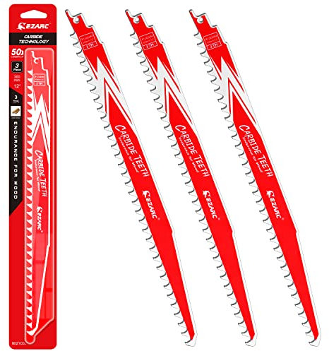 EZARC Säbelsägeblätter Sägeblatt aus Hartmetall Karbid zum schnellen und präzisen Schneiden für Hartholz und Metall 225mm, 6 TPI, 3 Stück, R956HM