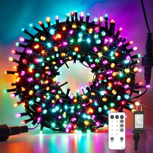 suddus 200 LED Multicolor Christmas Lights, 8 Modes Blinking Tree Lights with Remote, Colored Christmas String Lights for Outdoor Indoor Party Decoration