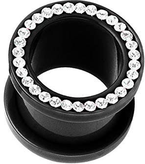 Taffstyle Flesh Tunnel Ohr Piercing Ear Plug Ohrpiercing Bunt Schraub Schraubverschluss Kunststoff mit klaren Kristallen 6mm Schwarz