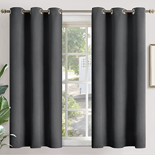 YoungsTex Lot de 2 Rideaux occultants à Isolation Thermique avec œillets - pour Chambre à Coucher, sous-Sol, Cuisine, Bureau - 106,7 x 114,3 cm - Gris foncé