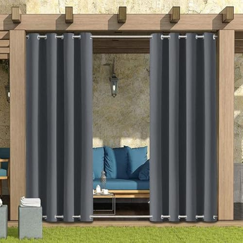 Outdoor Vorhang Wetterfest Wasserdicht mit ösen,Outdoorvorhänge Gardinen für draußen Balkon terrasse Pavillon Aussen Outdoorvorhang Sonnenschutz Vorhänge Garten,Dunkelgrau,4 Stück|132x213cm(BxH)