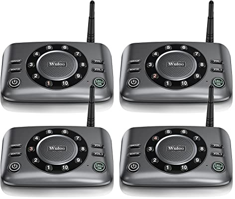 Wuloo Hands-Free Intercoms Wireless for Home Business, Upgrade Two Way Audio Intercom System for Elderly, Full Duplex Room to Room Intercom with 5280 ft Range Clear Sound Anti-Interference, Pack of 4