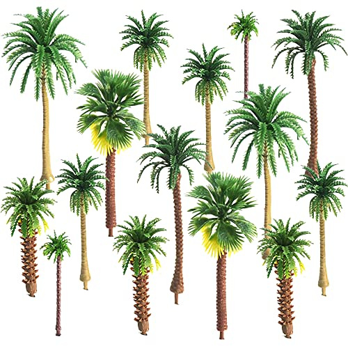 30 Stück Palme, Kunststoff Kokospalmen, Modellbau Bäume, Modell Bäume Miniatur, Landschaft Modell Bäumen, Mixed Modellbau, Mixed Bäumen, für DIY Landschaft, Miniaturlandschaften, Sandtisch(5-9 cm)