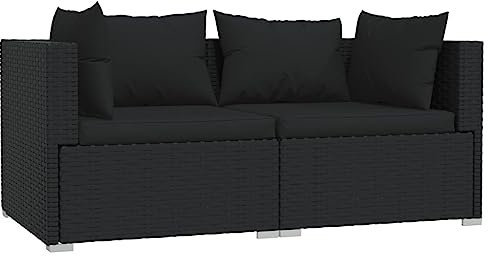 vidaXL Sofa mit Kissen Gartenmöbel Lounge Garten Garnitur Gartenset Sitzgruppe Sitzgarnitur Gartensofa Ecksofa 2-Sitzer Schwarz Poly Rattan