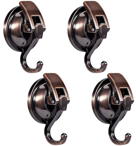 Apkhgtb Suction Cup Hooks for Shower, Bathroom, Kitchen, Glass Door, Mirror, Tile – Loofah, Towel, Coat, Bath Robe Hook Holder for Hanging – Waterproof Wreath Hanger (4 Pack, Red Bronze)