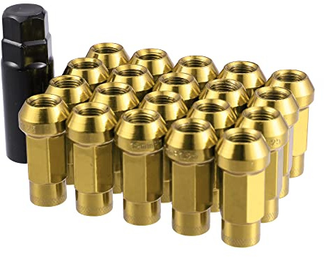 X AUTOHAUX 20 Stück Auto Taper Eichel Radmutter Gold Ton mit Schlüsselsatz M12x1.25
