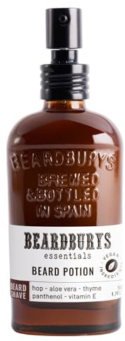 Beardburys Essentials Beard Potion | Acondicionador de Barba. Crema Cuidado e Hidratación de la Barba Antipicores, anticaspa, sin grasa. Ingredientes naturales con Lúpulo y Vitamina E. 50ml