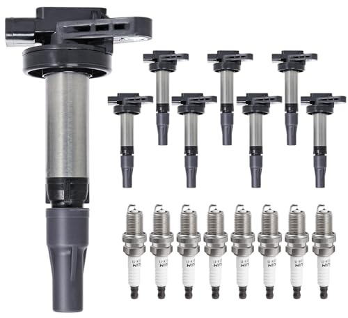 Ignition Coil Pack & Spark Plugs Replacement for 4.2 4.4 V8 Jaguar S-Type Super V8 Vanden Plas XF XJ8 XJR XK XK8 XKR, Land Rover LR3 Range Rover Sport 2003 2004 2005 2006 2007 2008 2009, UF519, 8pc