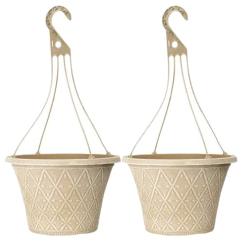 Fyne-Finds Set of 2 Hanging Basket Cream 30cm 12Inch Outdoor Planter Decorative Weatherproof Drainage Hole Plant Pot