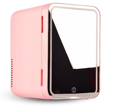 HAZARA RéFrigéRateur De Beauté avec Miroir, 8L,avec Miroir De Courtoisie LED Petit Frigo Pas Cher, Voiture,Maison,Chaud Et Froid 2 en 1 Mini Frigo Pas Cher, pour Le Bureau Ou en Voyage,Pink
