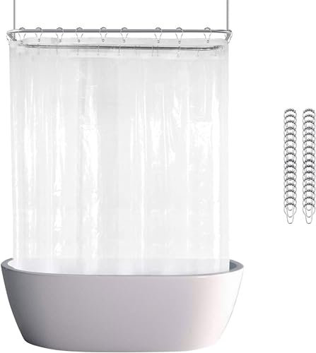 De-Mediocre Clawfoot Badewannen-Duschvorhang, transparent, verzieht sich rundum, extra breit, 36 Metallhaken, robuster Vinyl-Badevorhang für Klauenfuß, Stand-Wanne, Badezimmer, PEVA, wasserdicht, 457