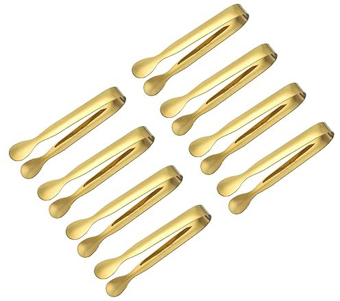uxcell Serving Tongs, 8pcs 4.3Inch - Stainless Steel Ice Tongs, Tiny Tongs for Appetizers, Sugar, Charcuterie, Dessert, Tea Parties, Bar, Cafe (Gold)