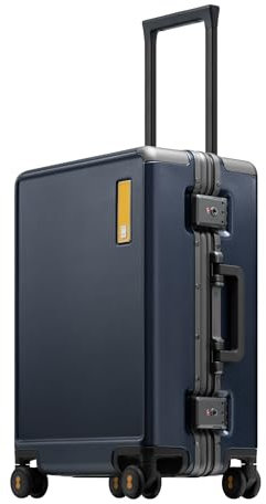 LEVEL8 Reisekoffer mit Aluminium Rahmen, Handgepäck Cabin Trolley Hartschalen Spinner Mit Doppelte TSA Schloss, Reißverschlussloses Gepäck-HeGent (56cm, 38L, Blau)