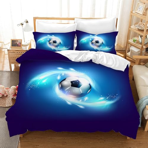Leleyouzer Copripiumino da Calcio 3D 200×200 cm,Biancheria da Letto con Stampa di Calcio per Ragazzi,in Microfibra con Cerniera e 2 Federe 50 x 75 cm(f2)