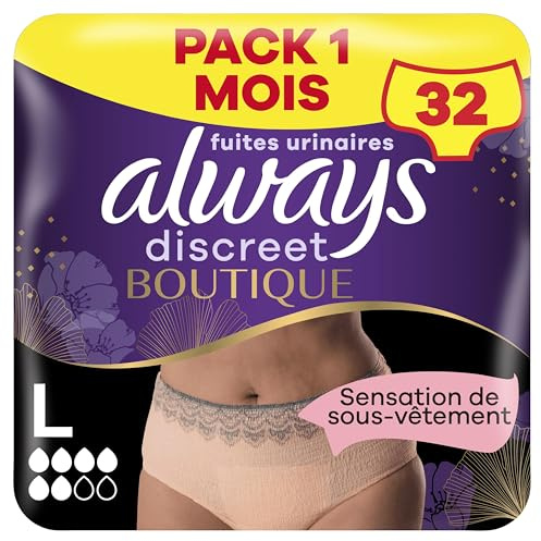 Always Discreet Boutique Culottes Pour Fuites Urinaires, Couleur Beige Plus Taille L, x8 Culottes, Une Sensation De Vrai Sous-Vêtement, Super Absorbantes, Design Qui Épouse Les Formes Du Corps