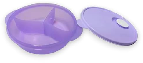 Tupperware CrystalWave Mikrowellenschüssel mit geteilter Schüssel, Lila mit weißem Entlüftungsknopf, 3,25 Tassen