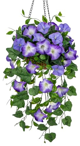 Briful Kunstblumen Wie Echt Morning Glory Hängende Pflanzen Künstliche Blumen mit Hängeampel, Höhe 70 cm, Zimmerpflanze Busch Dekopflanze Grünpflanze
