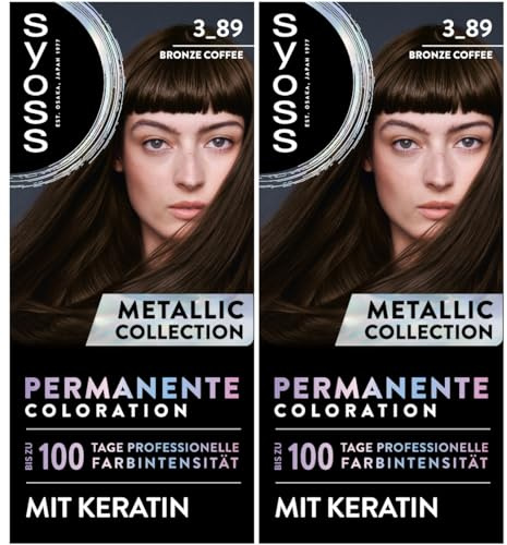 SYOSS Color Coloration Metallic Collection 3-89 Bronze Coffee (2 x 115 ml) Permanent Colouration for Luminous Metallic Reflections, for up to 100% Grey Hair Coverage and up to 10 Weeks of Colour