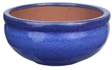TucanoHamburg Blumentopf/Pflanzgefäß, Glasierter Steinzeugtopf, Modell Schale in Blau 20x11cm, frostfest & handgemacht