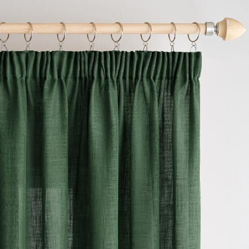 Woaboy Tende per Interni Lino con Fettuccia Tende Moderne Traslucido Decorative per Soggiorno Camera da Letto Finestra 2 Pezzi 140x245cm Verde Scuro