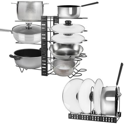 QWORK® range casserole, rangement de casseroles avec 8 séparateurs réglables, 2 méthodes d'assemblage DIY, noir