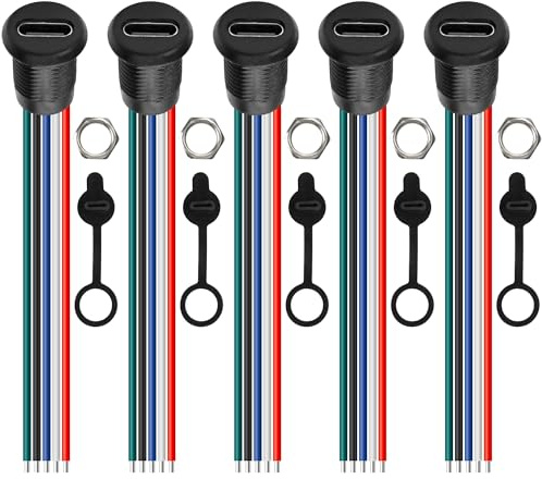 MEIRIYFA Typ-C Buchse Chassis 5Pin Draht, USB Typ C wasserdichtes Pigtail Verlängerungs-Stromkabel Typ C zu 5 PIN Bare Wire Open End Stecker für DIY (5PCS, 16CM)