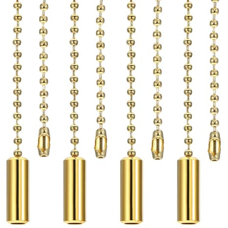 PATIKIL 1M 3.3ft Ceiling Fan Pull Chain, 4 Pcs Beaded Pulls Cord Extender Cylinder Pendant for Fan Light Chandelier Table Lamp Pulling Switch, Gold Tone