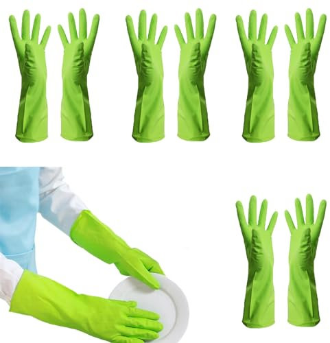 LUNCHS 4 Paare Putzhandschuhe Gitterdesign für Sicheren Halt Ding-Qing-Gummihandschuhe Haushaltshandschuhe(GrüN,L)