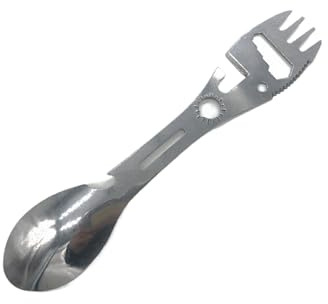 Guangcailun Multifunktionaler Camping Göffel, robust und robust, Outdoor Utensilien, Metall Göffel, Edelstahl, multifunktionaler Löffel, Silber