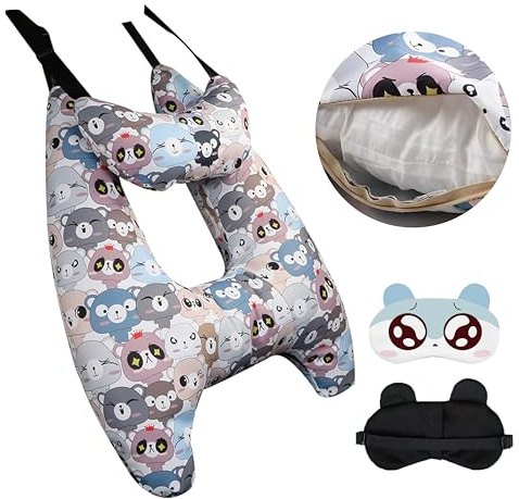 Car Pillow for Kids, Kids & Adults Car Neck Head Support Cushion Set,Travel car seat Safety Pillow,h Shape car Sleeping Pillow Kids,Pillow case can be Disassembled and Washed (A)
