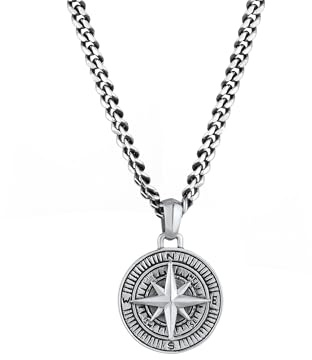 Kuzzoi Herren Silber-Halskette mit Kompass Anhänger 34mm, 925 Sterling Silber oxidiert, Panzerkette Herrenkette mit Anhänger, sehr hochwertig und handgearbeitet, Länge 50 oder 60cm