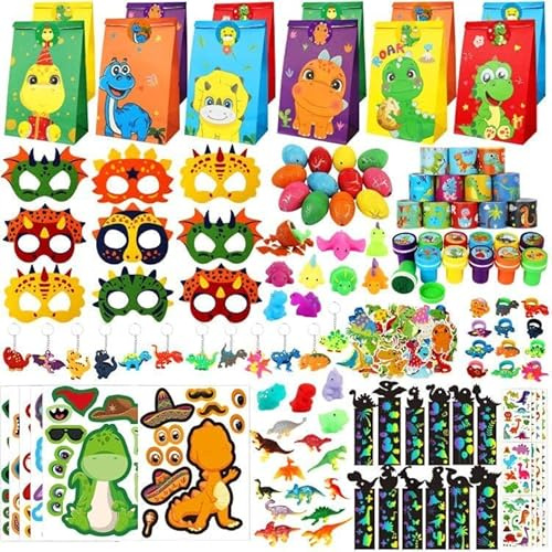 RichSmile 230 Stück Dinosaurier Party Mitgebsel Kindergeburtstag Gastgeschenke Geschenk, Dino Party Dinosaurier Stempel Kinder Tattoos Schnapparmband Geschenktüten Kinder Dino Deko kindergeburtstag