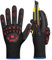KAYGO gants de travail anti choc avec protection TPR, résistant aux coupures classe C, revêtement nitrile, bonne adhérence, idéal pour constructeur, charpentier, bricolage (Noir Rouge, M, taille 8)