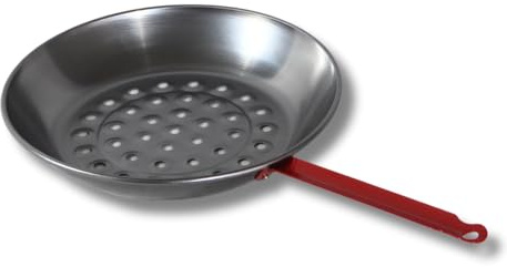 Keroppa - Sartén Castañera de Acero Pulido, 28 cm, Base Perforada para Asar Castañas, Ideal para Cocina y Barbacoa